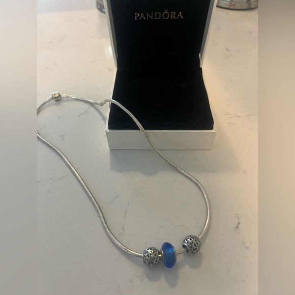 Pandora Sterling Silver Snake Chain Necklace with Charms